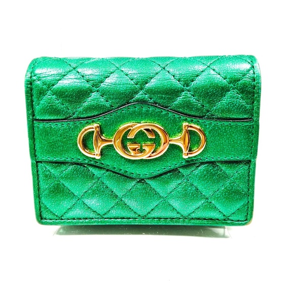 Gucci Laminated Nappa Trapuntata Card Case/Wallet GG Logo in Jasmine Green - Picture 1 of 8